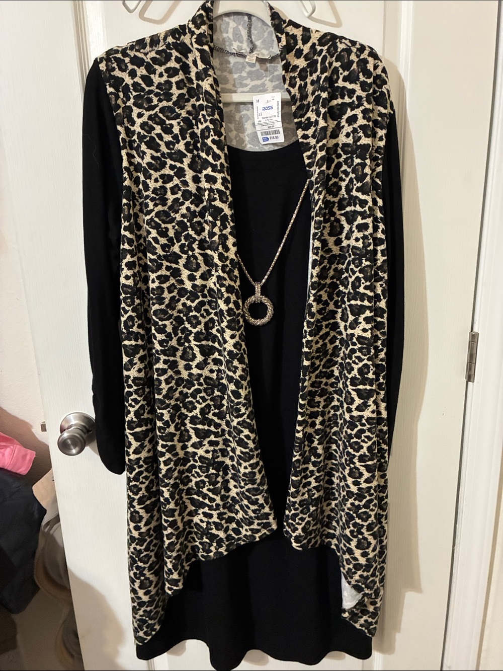 Haani Black Sweater with Leopard-Print Drape Vest